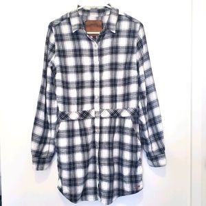 Roots - Plaid Flannel Button Down Tunic Top